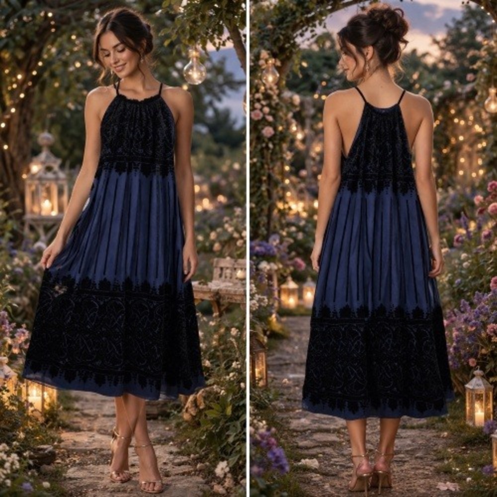 Max Studioโ Velvet Burnout Halter Dress M Fairy Grunge Whimsygoth